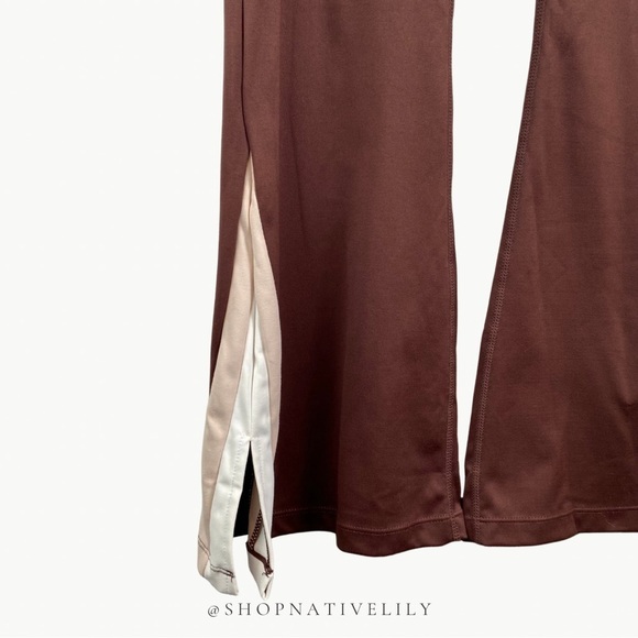 WILO The Label Flare Leggings Size Small Brown Colorblock Split Hem Yoga Pants - Picture 3 of 11